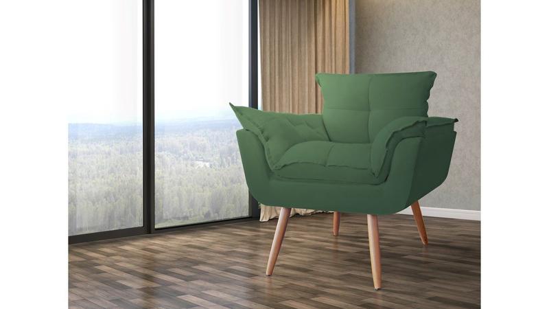 Imagem de Poltrona Decorativa Opala Suede Verde Pés Madeira Mz Decor