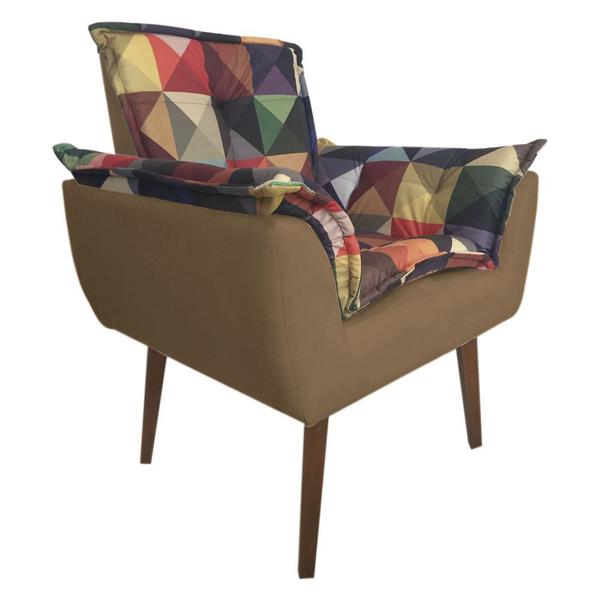 Imagem de Poltrona Decorativa Opalla Composê Estampa Triangulo Suede Cappuccino - Dominic Decor