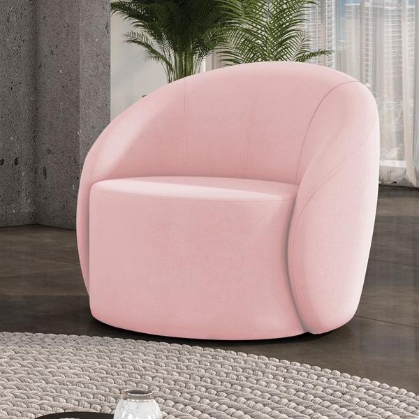 Imagem de Poltrona Decorativa Orgânica Giratória Lua Suede Rosa Bebê D03 - D'Rossi