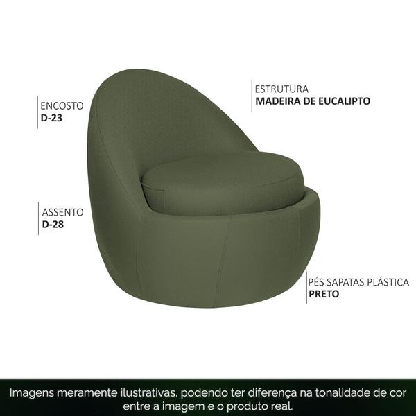 Imagem de Poltrona Decorativa Orgânica Kaira Base Fixa Linho Verde - Nexta Casa