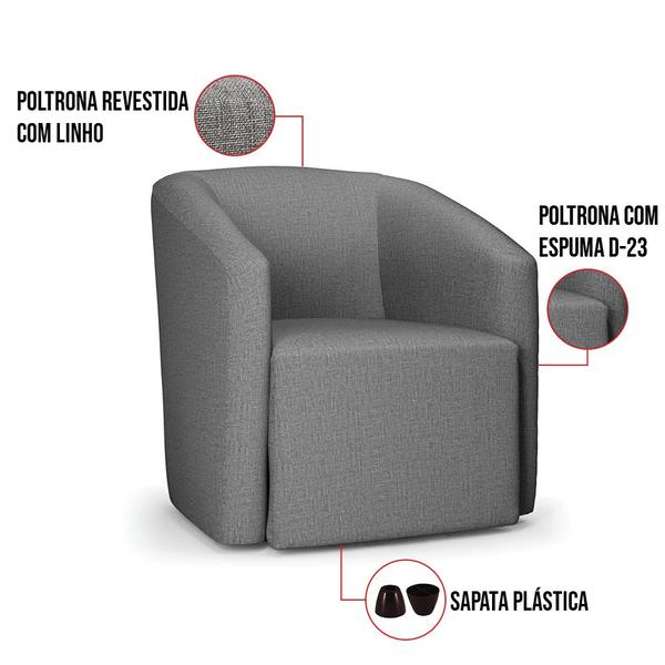 Imagem de Poltrona Decorativa Orgânica Kit 2 Stella Max Linho D03 - D'Rossi