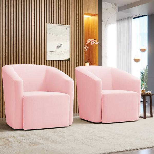 Imagem de Poltrona Decorativa Orgânica Kit 2 Stella Max Suede Rosa Bebê D03 - D'Rossi