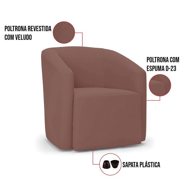 Imagem de Poltrona Decorativa Orgânica Kit 2 Stella Max Veludo Rosê D03 - D'Rossi