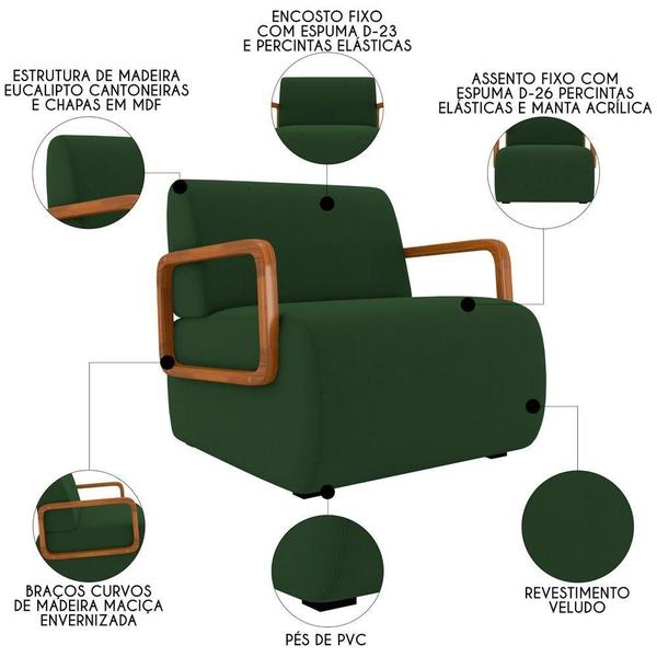 Imagem de Poltrona Decorativa Orgânica Para Sala Kit 2 Belarus K04 Veludo Verde Musgo - Mpozenato