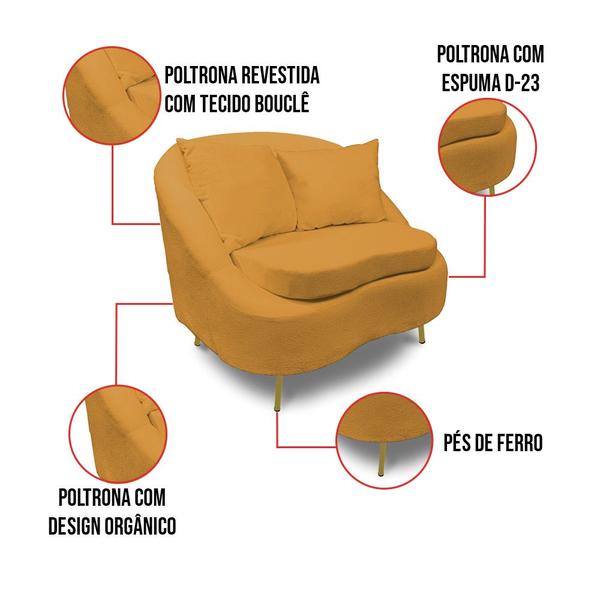 Imagem de Poltrona Decorativa Orgânica Pé Ferro Dou Kit 2 Zaya Bouclê Most C05 - D'Rossi