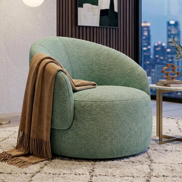 Poltrona Decorativa Orgânica Saara Sala de Estar Living Luxo Bouclê Opera Verde Menta - Desk Design