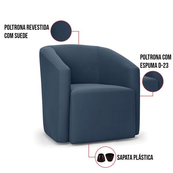 Imagem de Poltrona Decorativa Orgânica Stella Max Suede Azul Marinho D03 - D'Rossi