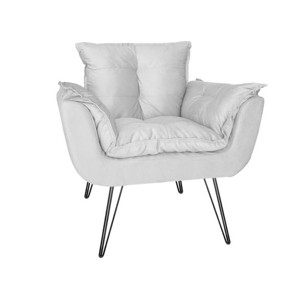 Imagem de Poltrona Decorativa Para Recepção Com Pés de Ferro Opala Suede Branco - DL Decor