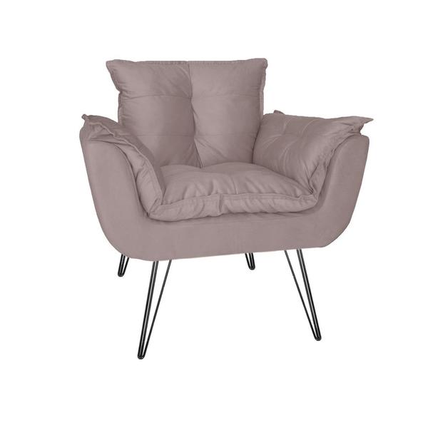 Imagem de Poltrona Decorativa Para Recepção Com Pés de Ferro Opala Suede Rose - DL Decor