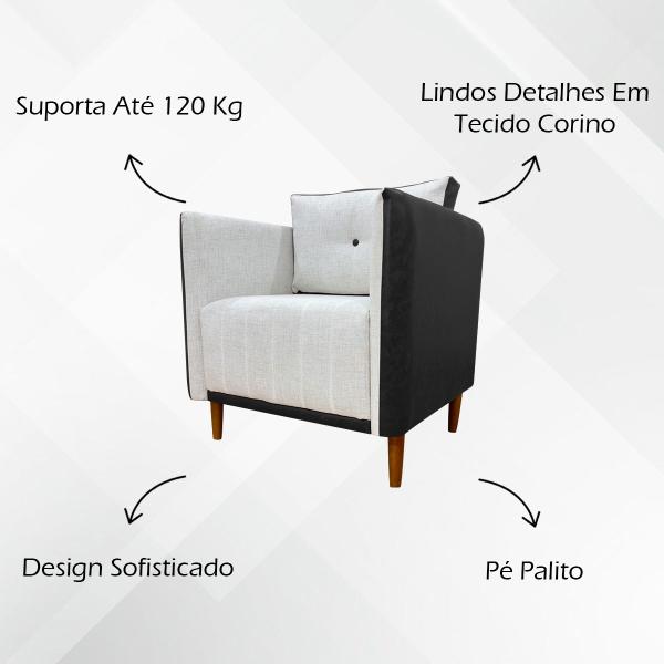 Imagem de Poltrona Decorativa para Recepção e Sala Aviv Sintético e Linho Premium Cores