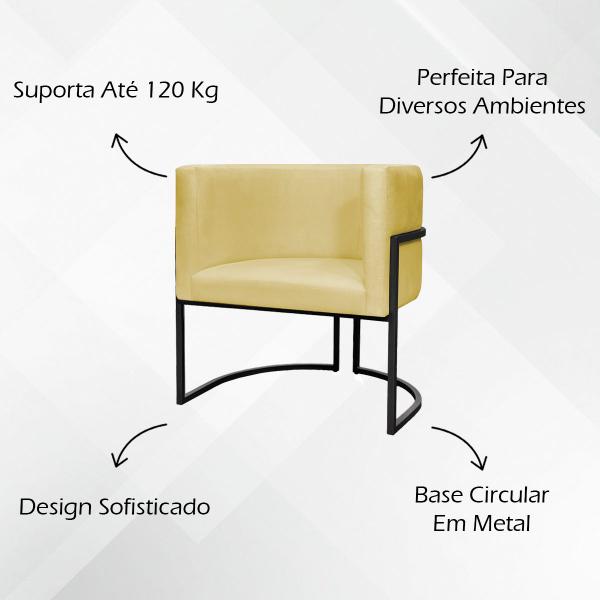 Imagem de Poltrona Decorativa para Recepção Luna Suede Base de Ferro Preta