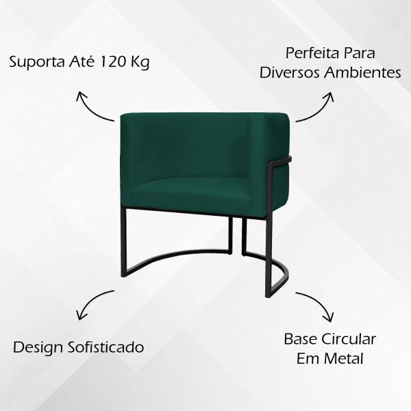 Imagem de Poltrona Decorativa para Recepção Luna Suede Base de Ferro Preta