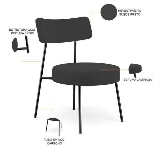 Imagem de Poltrona Decorativa Para Sala De Estar Base Fixa Londres L02 Suede Preto - Lyam