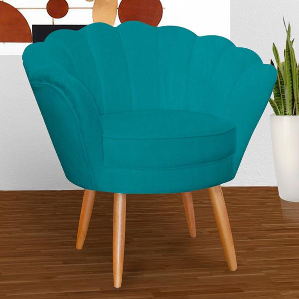 Imagem de Poltrona Decorativa para Sala de Estar Charm Suede Azul Turquesa - Montanaris Decor