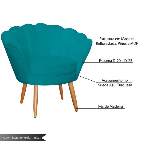 Imagem de Poltrona Decorativa para Sala de Estar Charm Suede Azul Turquesa - Montanaris Decor