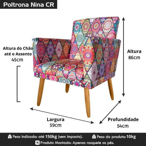 Imagem de Poltrona Decorativa Para Sala de Estar Nina Com lindas Estampas C/Rodapé Suede Diversas Cores