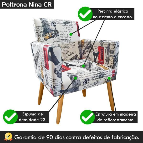 Imagem de Poltrona Decorativa Para Sala de Estar Nina Com lindas Estampas C/Rodapé Suede Diversas Cores