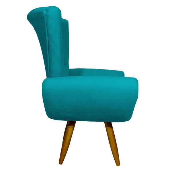 Imagem de Poltrona decorativa para sala emilia suede azul turquesa pé castanho - clique e decore