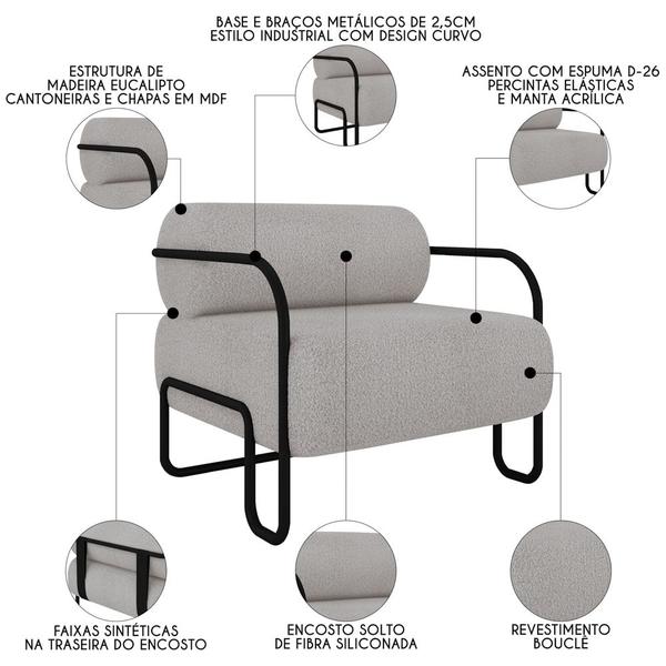 Imagem de Poltrona Decorativa para Sala Industrial Kira K04 Bouclê Creme - Mpozenato