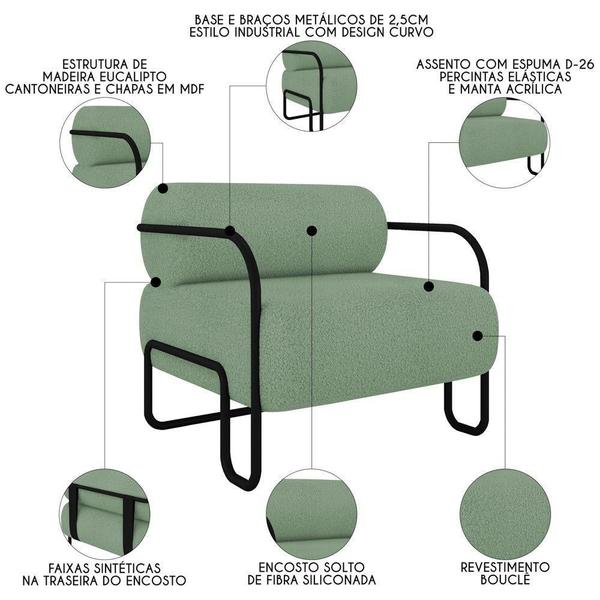 Imagem de Poltrona Decorativa Para Sala Industrial Kira K04 Bouclê Oliva Mpozenato