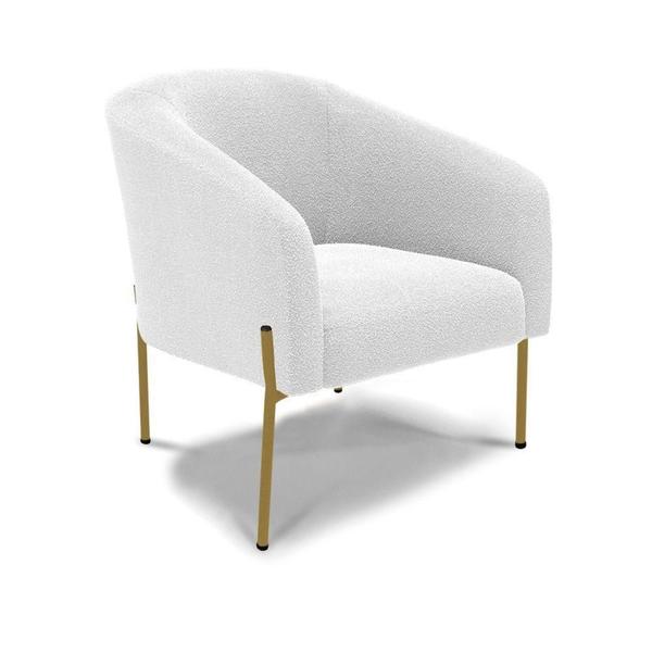 Imagem de Poltrona Decorativa Pé De Ferro Dourado Stella Bouclê D03 - D'rossi Cor Off White