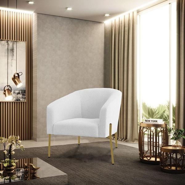 Imagem de Poltrona Decorativa Pé De Ferro Dourado Stella Bouclê D03 - D'rossi Cor Off White