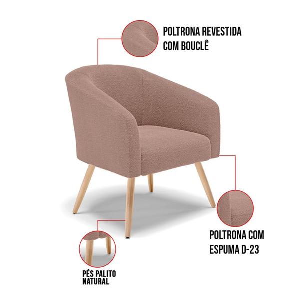 Imagem de Poltrona Decorativa Pé Palito Natural Kit 2 Stella Bouclê D03 - D'Rossi