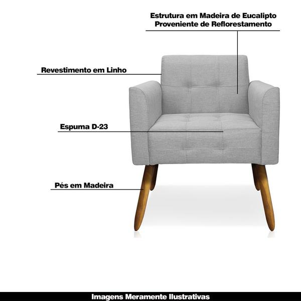 Imagem de Poltrona Decorativa Pés Palito Karen Linho Cinza G19 - Gran Belo