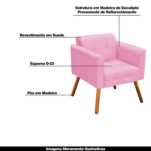 Imagem de Poltrona Decorativa Pés Palito Karen Suede Rosa G19 - Gran Belo