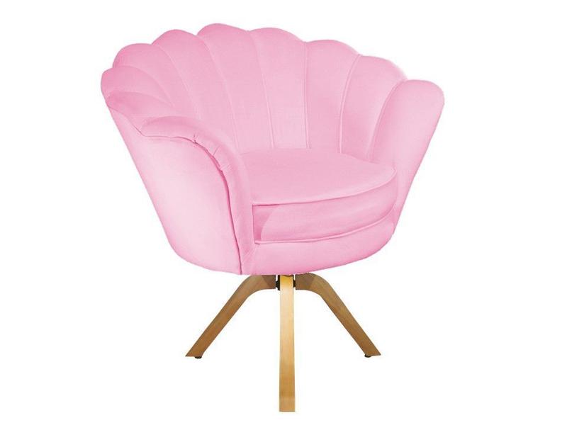 Imagem de Poltrona Decorativa Pétala Base Giratória Madeira Suede Rosa Bebê Ms Decor