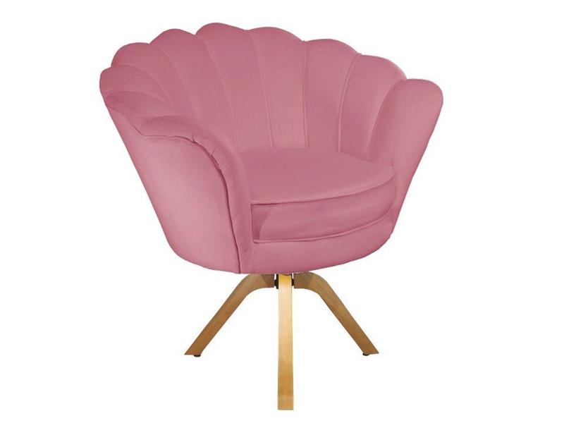 Imagem de Poltrona Decorativa Pétala Base Giratória Madeira Suede Rosa Ms Decor