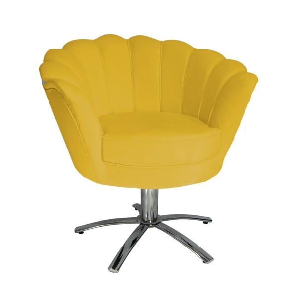 Imagem de Poltrona Decorativa Pétala Base Giratória Metal Suede Amarelo Ms Decor