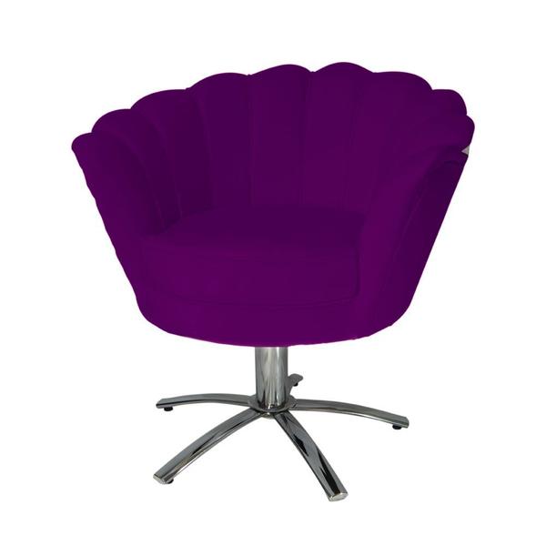 Imagem de Poltrona Decorativa Pétala Base Giratória Metal Suede Roxo Ms Decor