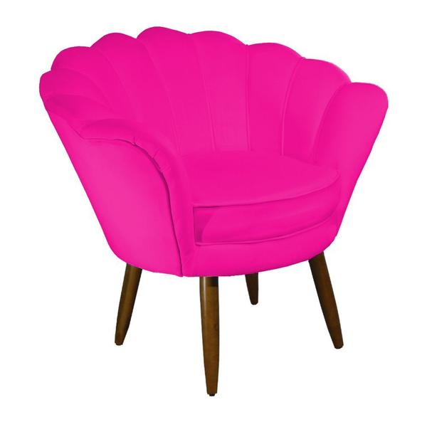 Imagem de Poltrona Decorativa Pétala Couro Rosa Pink Pés Madeira Mz Decor