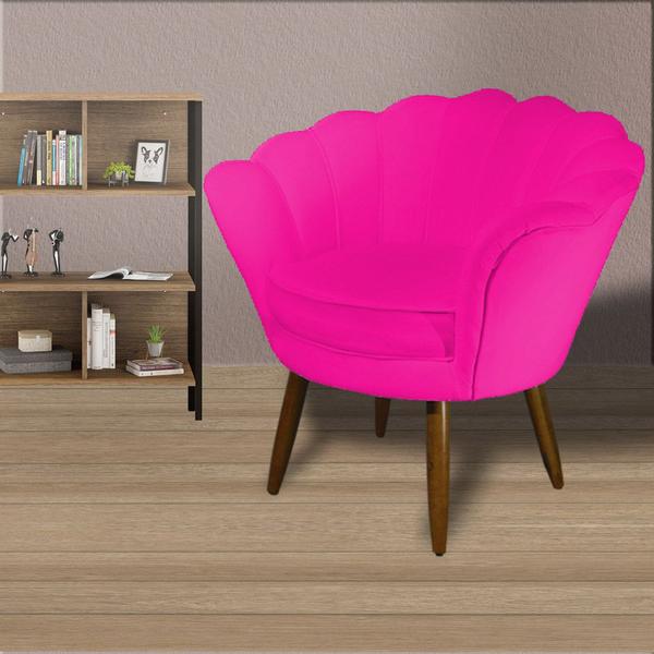 Imagem de Poltrona Decorativa Pétala Couro Rosa Pink Pés Madeira Mz Decor