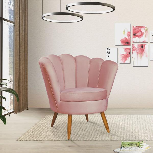 Imagem de Poltrona Decorativa Pétala De Flor Rosa Para Sala Pé Palito