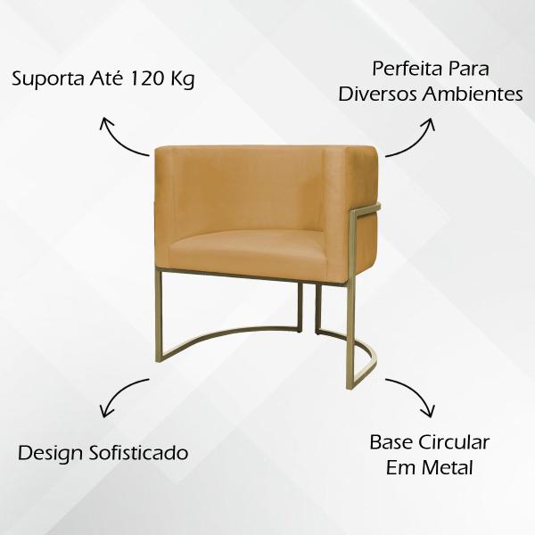 Imagem de Poltrona Decorativa Recepção Luna Suede Base Ferro Champagne