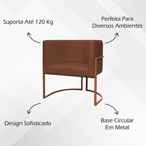 Imagem de Poltrona Decorativa Recepção Luna Suede Cores Base de Ferro Bronze