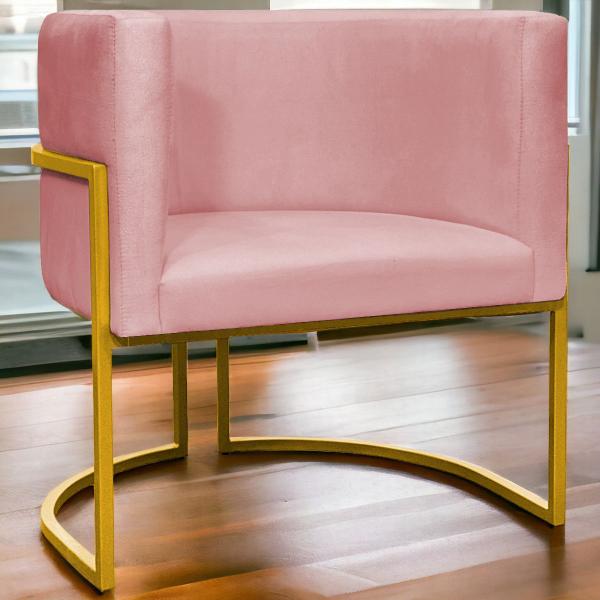 Imagem de Poltrona Decorativa Recepção Luna Suede Cores Base de Ferro Dourada