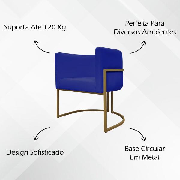 Imagem de Poltrona Decorativa Recepção Luna Tecido Sintético Cores Base de Ferro Dourada