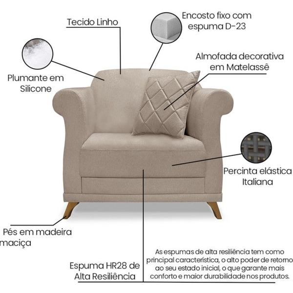 Imagem de Poltrona Decorativa Retro Polo Com Almofada Linho Areia Ezz