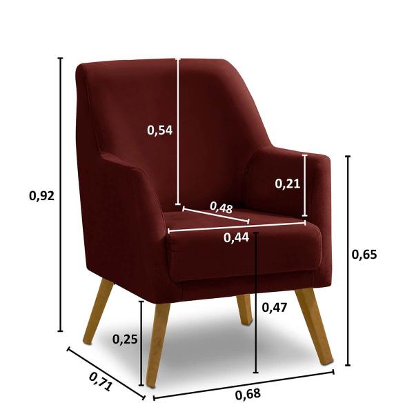 Imagem de Poltrona Decorativa Retrô Recepção Magali Lisa Veludo Bordô LANSOFBR