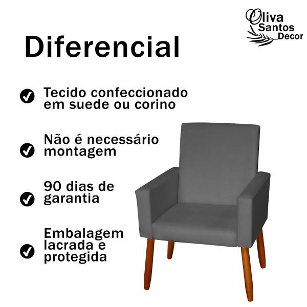 Imagem de Poltrona Decorativa Sala Cadeira Estofada Escritório Recepção Suede material sintético