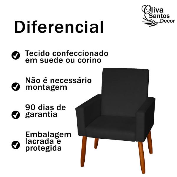 Imagem de Poltrona Decorativa Sala Cadeira Estofada Escritório Recepção Suede material sintético