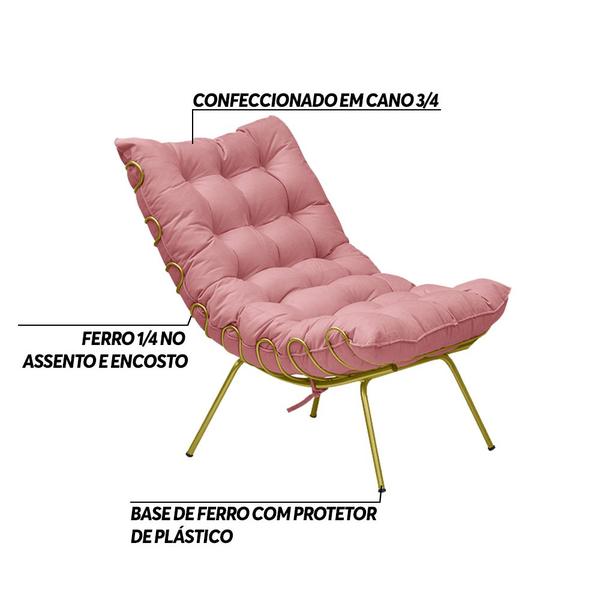 Imagem de Poltrona Decorativa Sala de Estar Abel Base de Ferro Dourada Suede Rosa G41 - Gran Belo