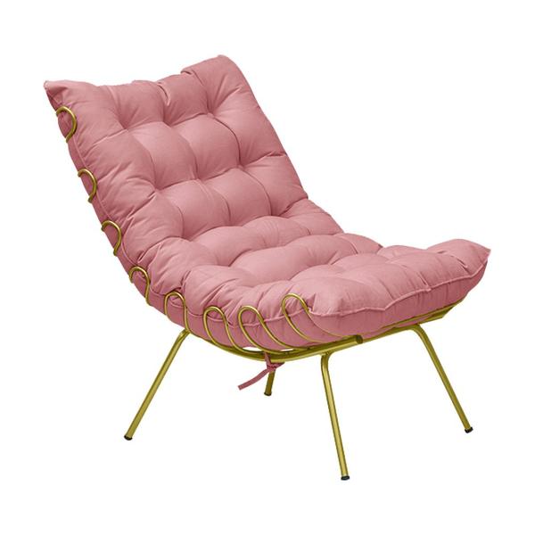 Imagem de Poltrona Decorativa Sala de Estar Abel Base de Ferro Dourada Suede Rosa G41 - Gran Belo