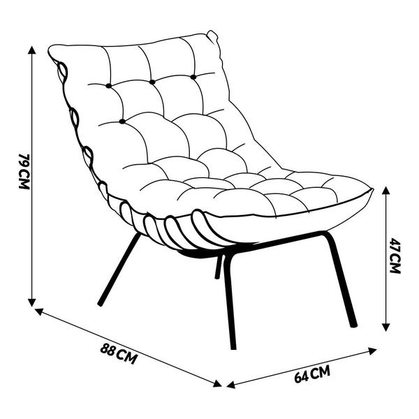 Imagem de Poltrona Decorativa Sala de Estar Abel Base de Ferro Preto Linho Cinza G41 - Gran Belo