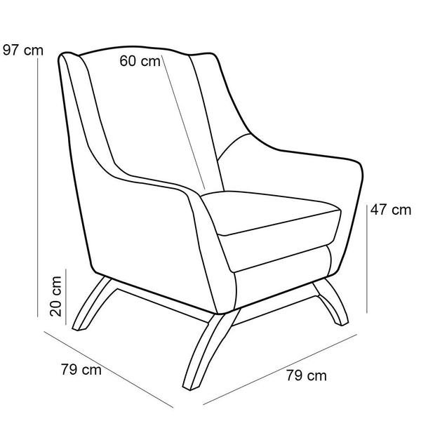 Imagem de Poltrona Decorativa Sala de Estar Base de Madeira Naomi Veludo Azul Oxford G15 - Gran Belo