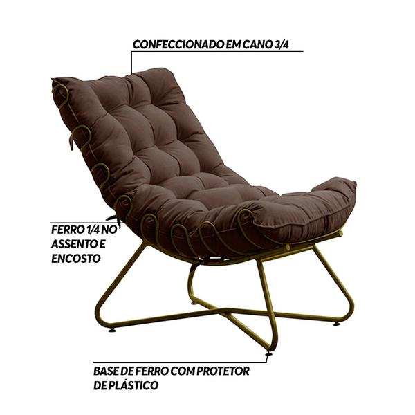 Imagem de Poltrona Decorativa Sala de Estar Caim Base de Ferro Dourado Suede Marrom G41 - Gran Belo