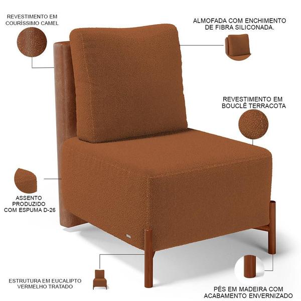 Imagem de Poltrona Decorativa Sala de Estar Living Hungria L02 material sintético Camel Bouclê Terracota - Lyam